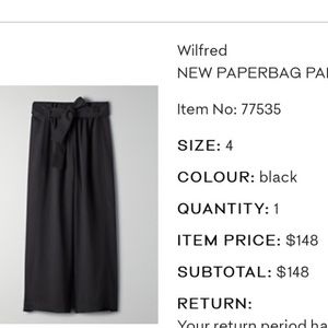 Wilfred paperbag pant black NWT Aritzia